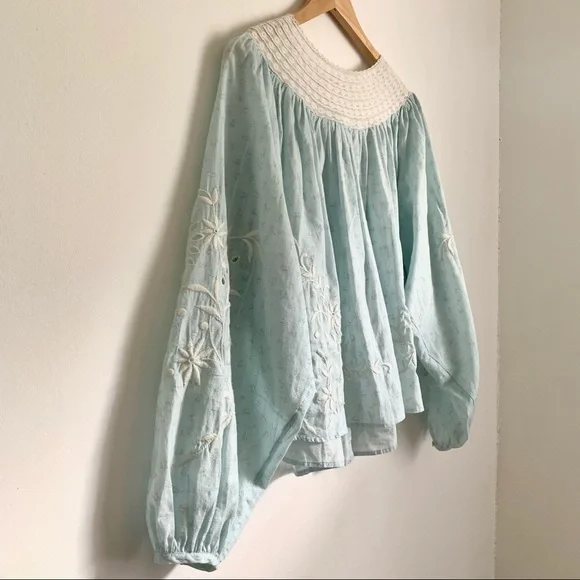 LoveShackFancy Light Blue Puff Sleeve Blouse - Picture 6 of 13